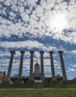 A photo of the columns in front of Jesse Hall